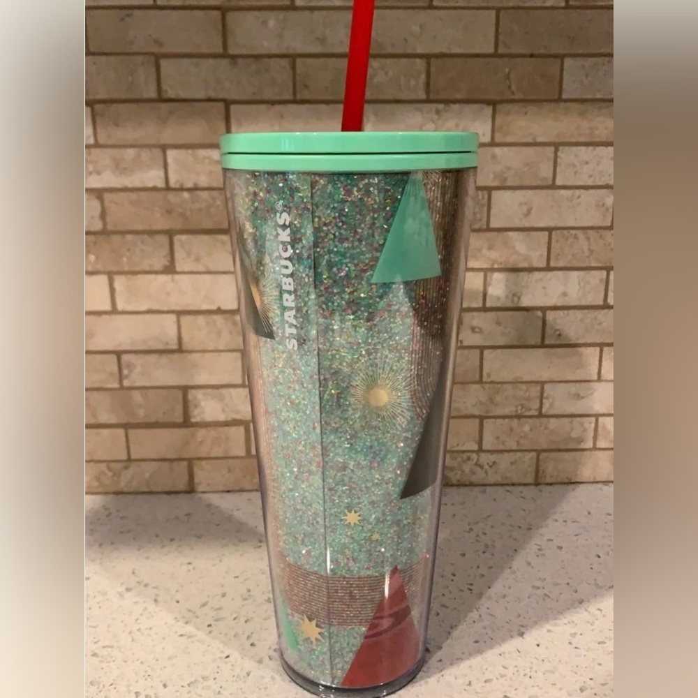 Starbucks Geometric Green Glitter Christmas Tree 24oz Venti NWT 2020 Release